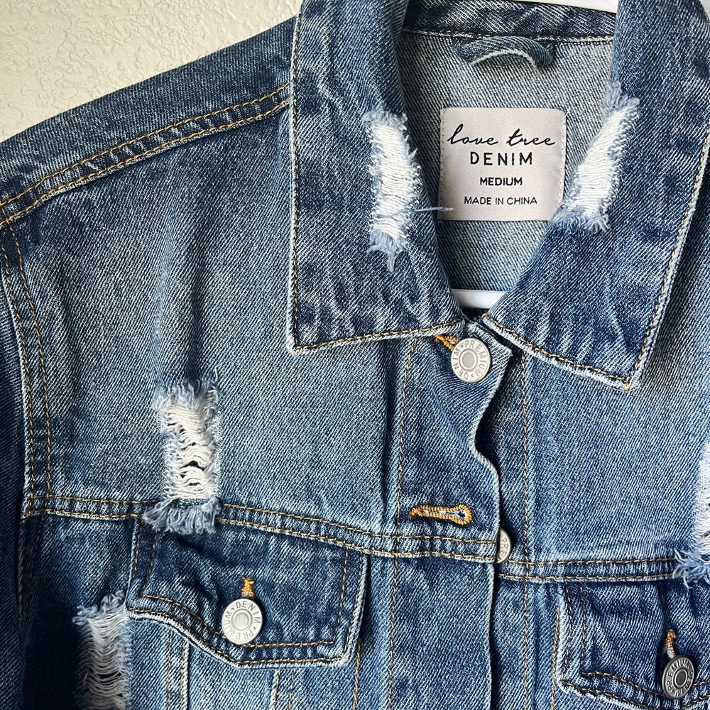 Love Tree Denim Blue Distressed Jean Jacket - Picture 3 of 3